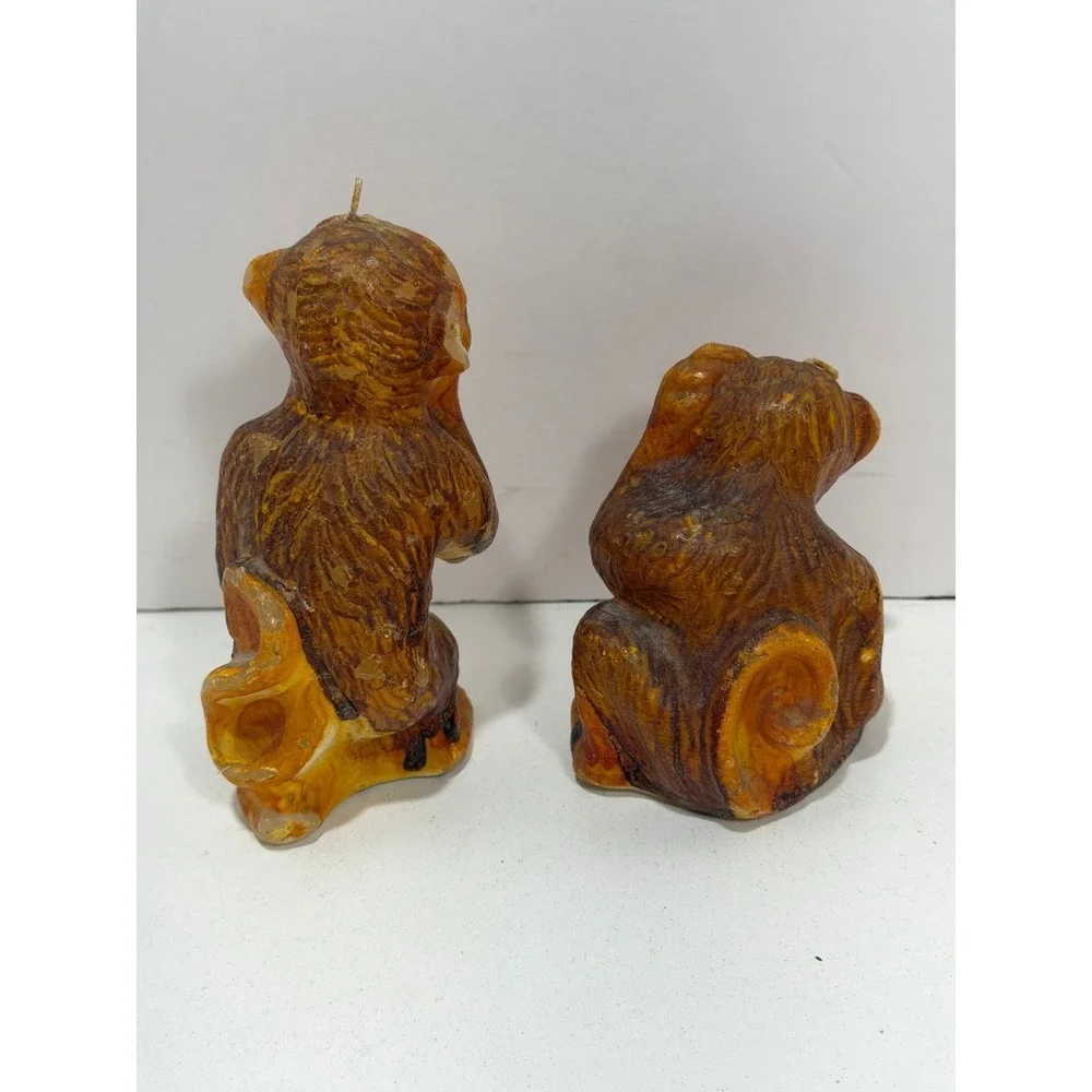 Vintage Monkey Figural Wax Candles Set of 2‎ Brown Orange Primitive Kitsch Decor